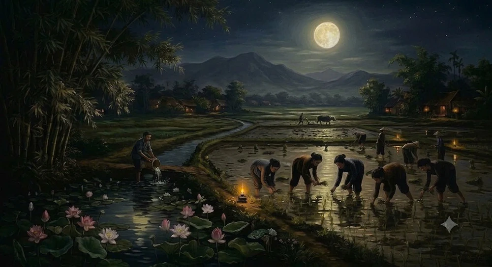 Cùng trăng đi cấy