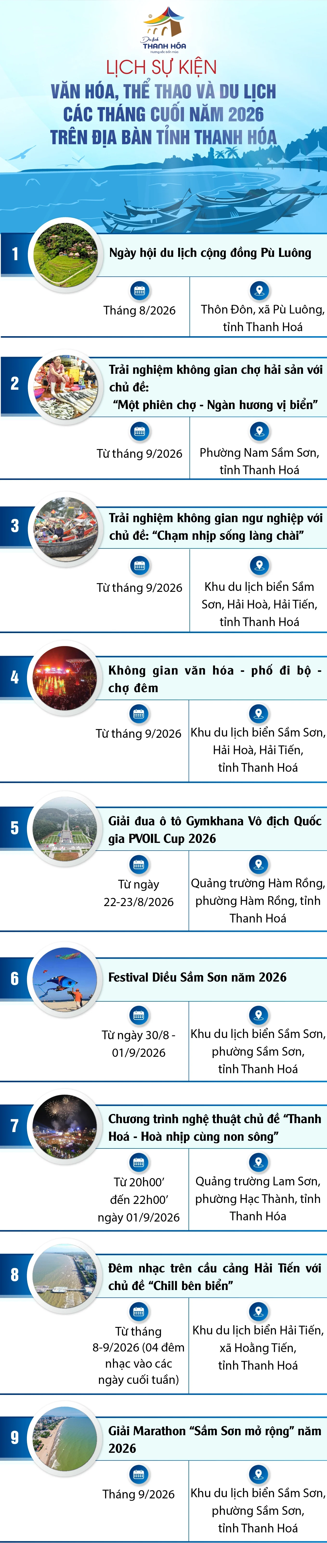 Lịch sự kiện văn hóa, thể thao và du lịch các tháng cuối năm 2026 trên địa bàn tỉnh Thanh Hóa